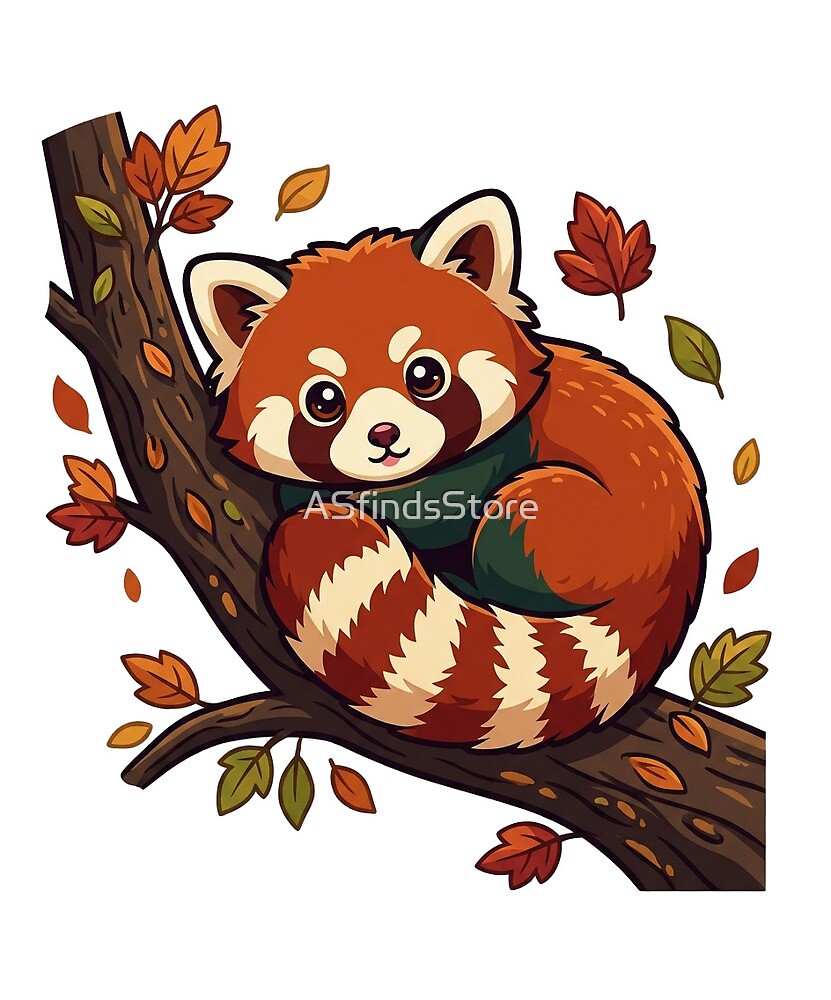 Cozy Autumn Red Panda die-cut sticker