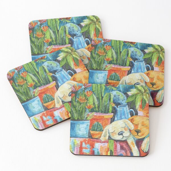 Item preview, Cozy Garden Dogs | Dopamine Decor Cute Puppy Art Print designed and sold by AlisaArtDecor.