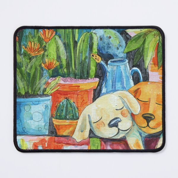 Item preview, Cozy Garden Dogs | Dopamine Decor Cute Puppy Art Print designed and sold by AlisaArtDecor.