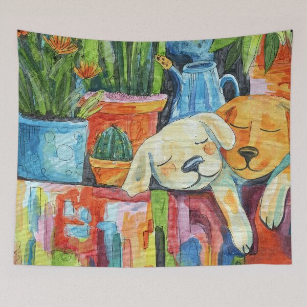 Item preview, Cozy Garden Dogs | Dopamine Decor Cute Puppy Art Print designed and sold by AlisaArtDecor.