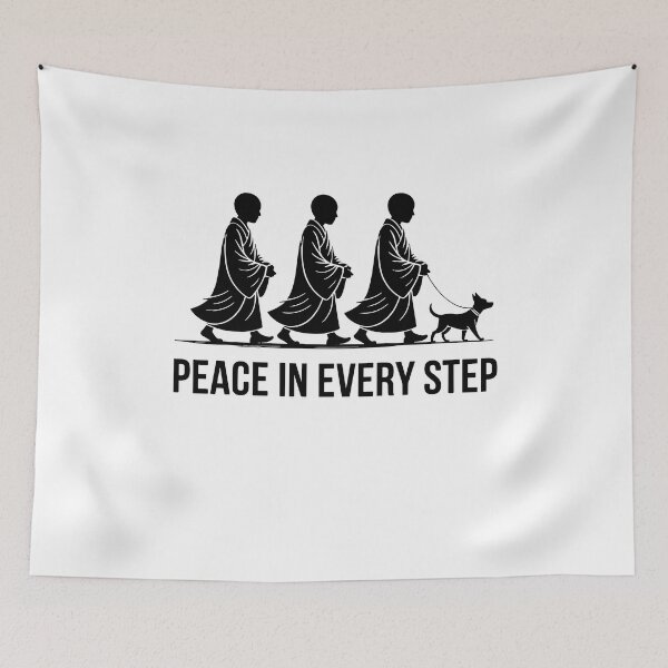Item preview, Peace In Every Step Mindful Monks Walking With Dog Zen Buddhist Meditation designed and sold by yoddel.