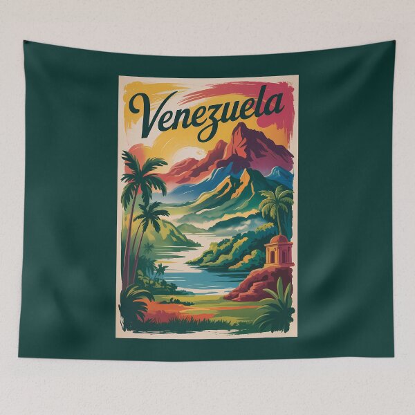 Item preview, Venezuela Landscape Illustration Travel Art Vintage designed and sold by KrisSidDesigns.