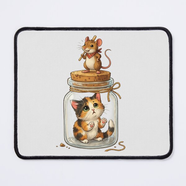 Item preview, Cute Cat in Glass Jar and Clever Mouse Cartoon PNG | Transparent Background designed and sold by arifali786.