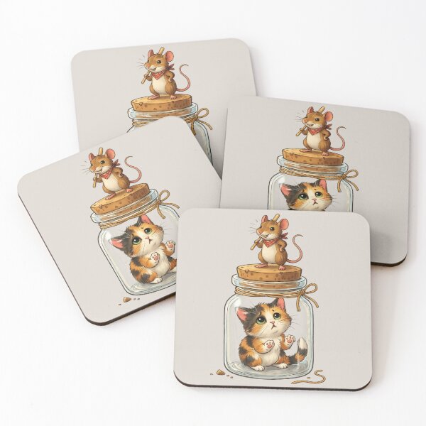 Item preview, Cute Cat in Glass Jar and Clever Mouse Cartoon PNG | Transparent Background  designed and sold by arifali786.