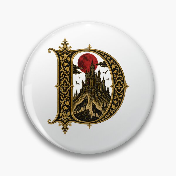 Item preview, Ornate Gothic Letter D Castle Dracula Howling Wolves Art designed and sold by Fenay Designs.