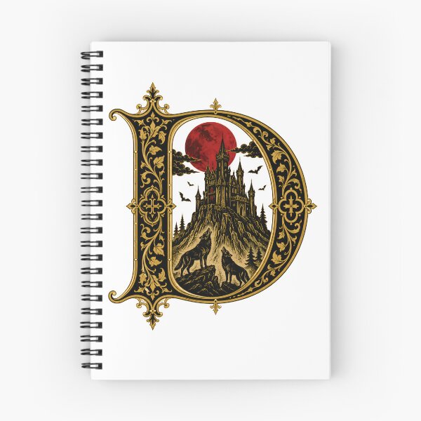 Item preview, Ornate Gothic Letter D Castle Dracula Howling Wolves Art designed and sold by Fenay Designs.