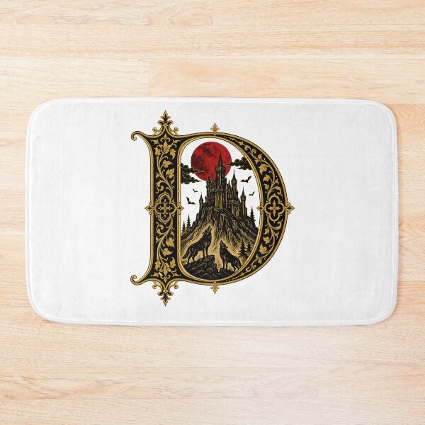 Item preview, Ornate Gothic Letter D Castle Dracula Howling Wolves Art designed and sold by Fenay Designs.