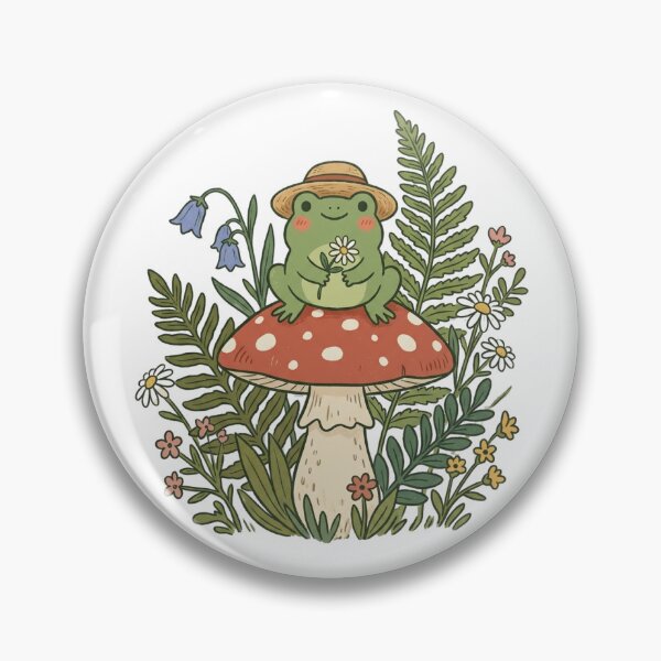 Item preview, Cute Cottage core Frog On Mushroom With Hat Daisy Botanical Forest Design designed and sold by ASfindsStore.