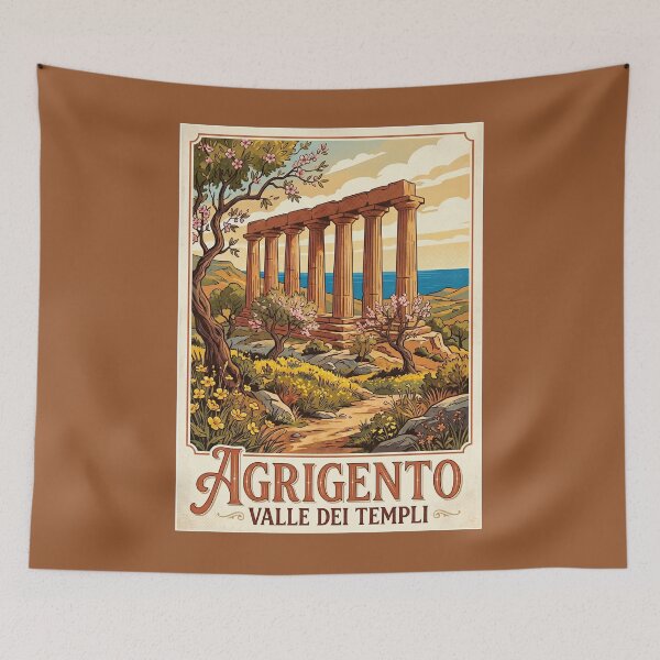 Item preview, Agrigento Sicily Vintage Travel Poster Temple Of Hercules designed and sold by RetroRewind Studio.