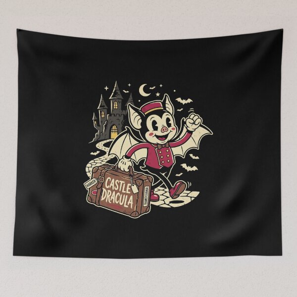 Item preview, Castle Dracula Retro Cartoon Bat Butler Traveling Harker Luggage Art designed and sold by Fenay Designs.