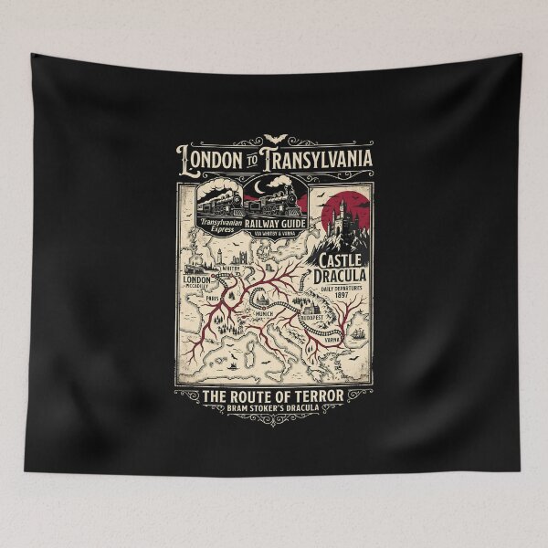 Item preview, London To Transylvania Railway Guide Route Of Terror Dracula Map Poster designed and sold by Fenay Designs.