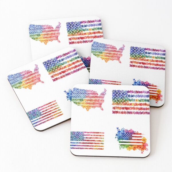 Item preview, United States rainbow pride rainbow flowers flag sticker pack designed and sold by MendaciousMina.