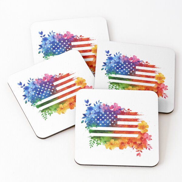 Item preview, United States rainbow pride rainbow flowers flag designed and sold by MendaciousMina.