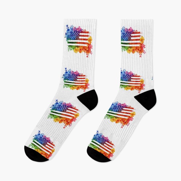 Item preview, United States rainbow pride rainbow flowers flag designed and sold by MendaciousMina.