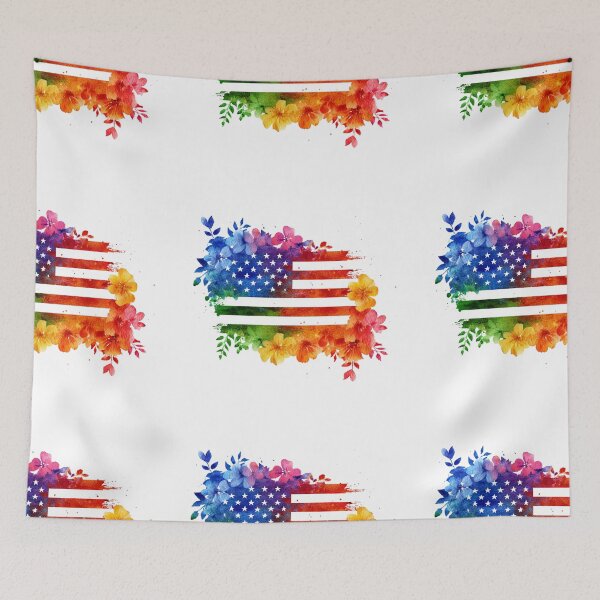 Item preview, United States rainbow pride rainbow flowers flag designed and sold by MendaciousMina.