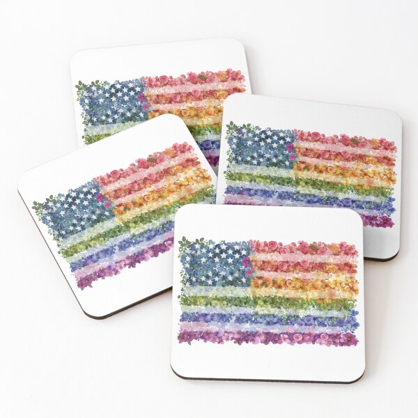 Item preview, United States rainbow pride rainbow flowers flag designed and sold by MendaciousMina.