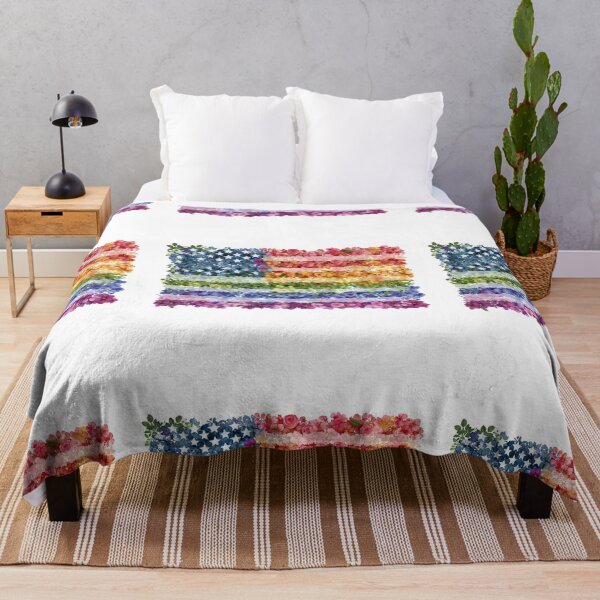 Item preview, United States rainbow pride rainbow flowers flag designed and sold by MendaciousMina.