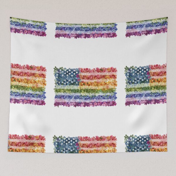 Item preview, United States rainbow pride rainbow flowers flag designed and sold by MendaciousMina.