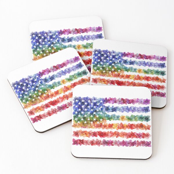 Item preview, United States rainbow pride rainbow flowers flag designed and sold by MendaciousMina.