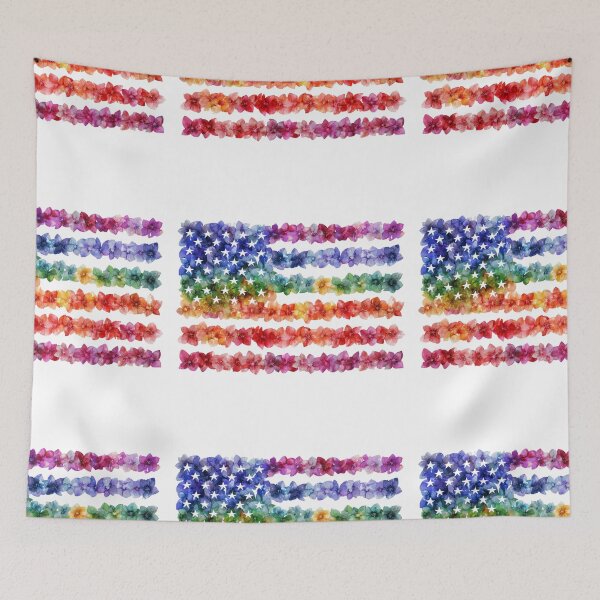 Item preview, United States rainbow pride rainbow flowers flag designed and sold by MendaciousMina.