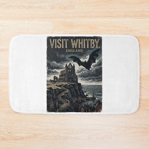 Item preview, Visit Whitby England Dracula Vampire Bat Vintage Travel Poster designed and sold by Fenay Designs.