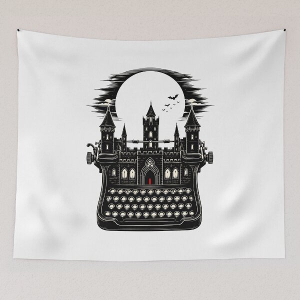 Item preview, Dracula Gothic Castle Typewriter Literary Horror Art designed and sold by Fenay Designs.