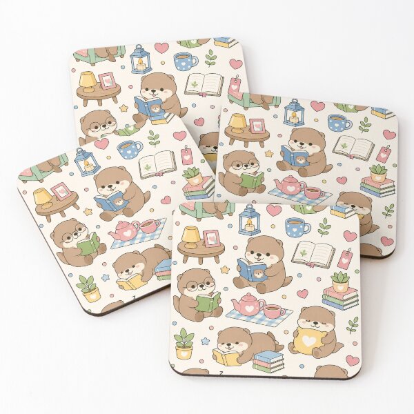 Item preview, Otter Reading Time Kawaii Pattern designed and sold by Soft Berry Studio.