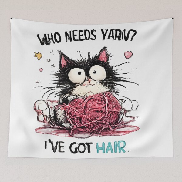Item preview, Who Needs Yarn? I've Got Hair! Funny Cat Lover Design | Cute Messy Cat Cartoon designed and sold by vansaidshop ⭐⭐⭐⭐⭐.