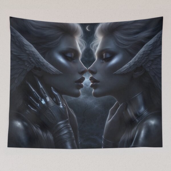 Item preview, Fallen Angels Kiss | Dark Fantasy WLW Art Print | Moonlit Romance designed and sold by IRON SIREN.