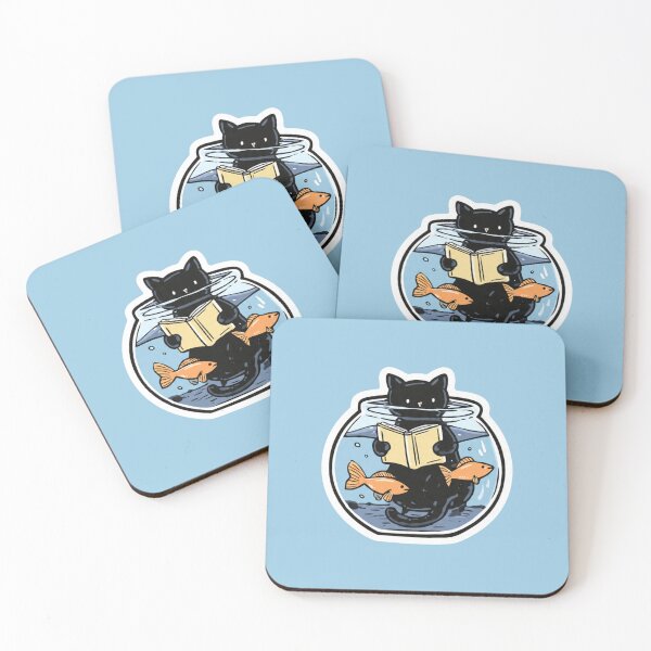 Item preview, Black Cat Reading Book Fishbowl Surreal Funny Design designed and sold by BooDesignStudio.