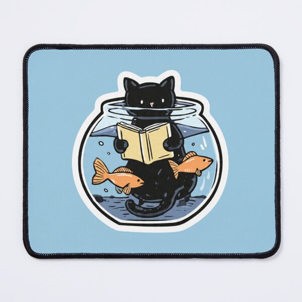Item preview, Black Cat Reading Book Fishbowl Surreal Funny Design designed and sold by BooDesignStudio.