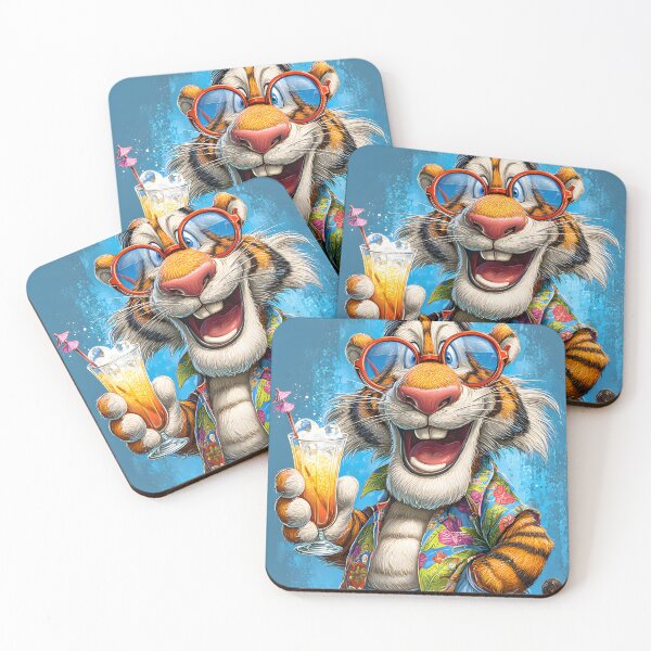 Item preview, Cheerful Tiger Character with Tropical Drink designed and sold by Artessie.