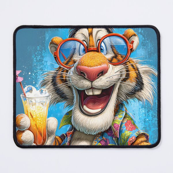 Item preview, Cheerful Tiger Character with Tropical Drink designed and sold by Artessie.