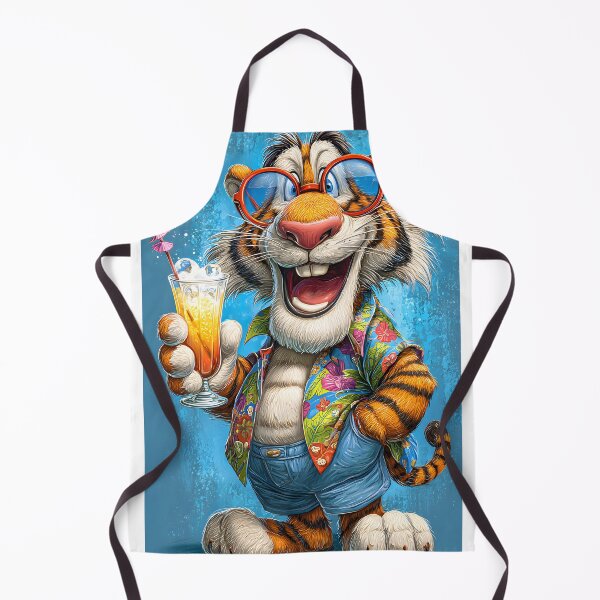 Item preview, Cheerful Tiger Character with Tropical Drink designed and sold by Artessie.