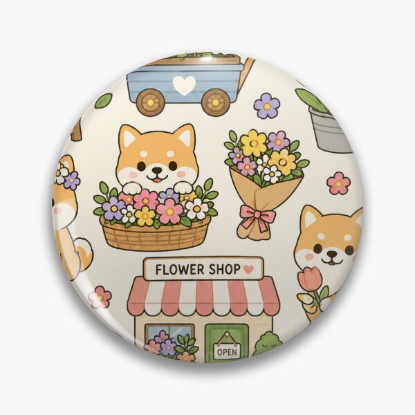 Item preview, Shiba Flower Shop Pattern designed and sold by Soft Berry Studio.