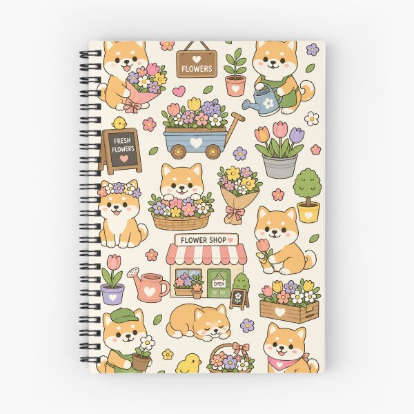 Item preview, Shiba Flower Shop Pattern designed and sold by Soft Berry Studio.