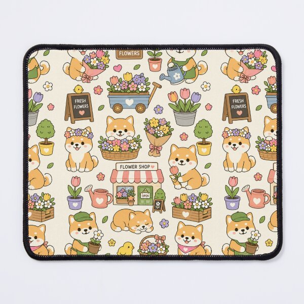 Item preview, Shiba Flower Shop Pattern designed and sold by Soft Berry Studio.
