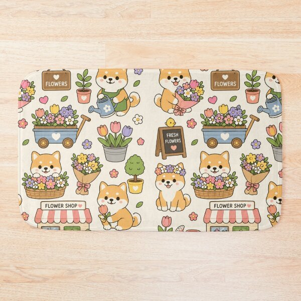 Item preview, Shiba Flower Shop Pattern designed and sold by Soft Berry Studio.
