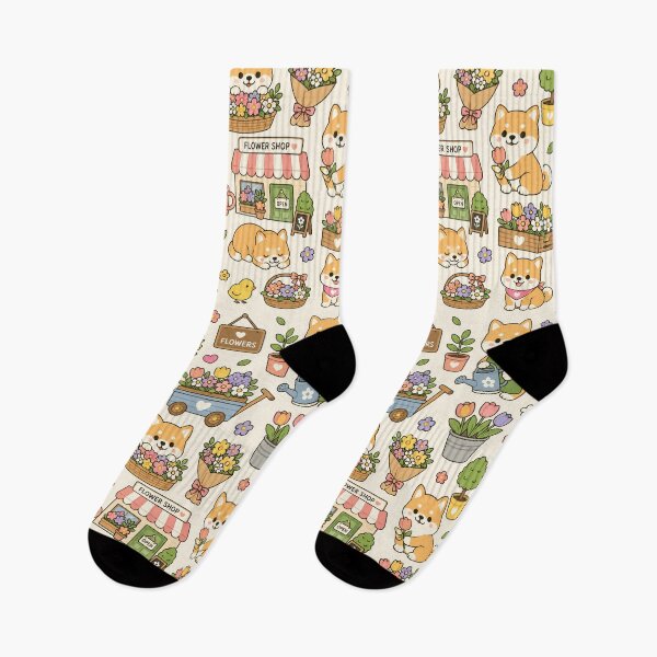 Item preview, Shiba Flower Shop Pattern designed and sold by Soft Berry Studio.