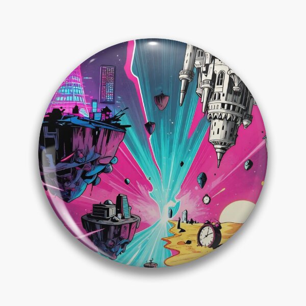 Item preview, Surreal Neon City and Floating Islands With Giant Clocks Symbolizing Time and Adventure designed and sold by LisaMise.