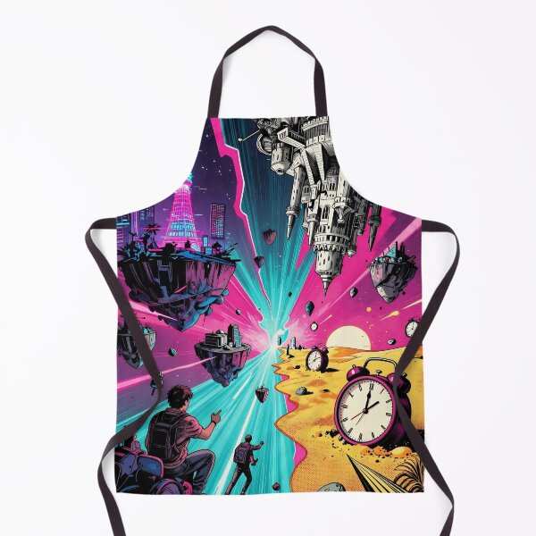 Item preview, Surreal Neon City and Floating Islands With Giant Clocks Symbolizing Time and Adventure designed and sold by LisaMise.