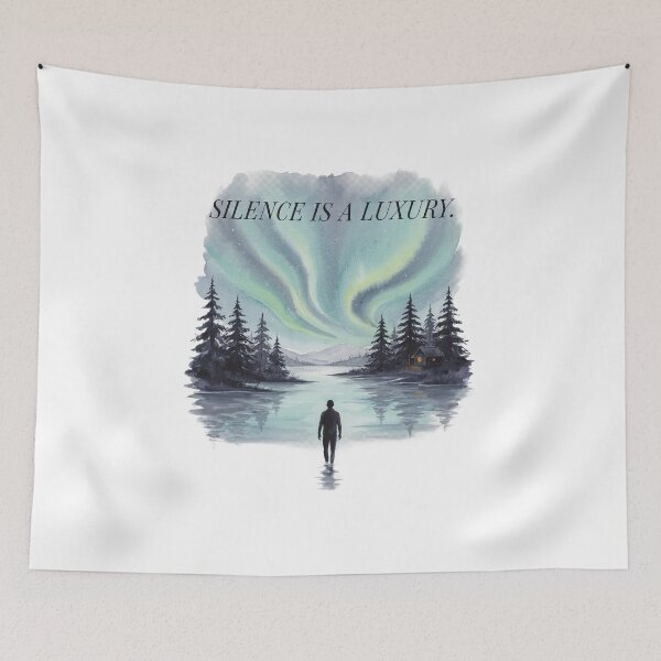 Item preview, Silence Is A Luxury Aurora Borealis Watercolor Art | Nature Lover Gift designed and sold by Cool-cat-art.