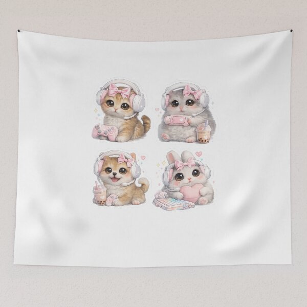 Item preview, Cute Kawaii Pastel Gamer Animals Gaming Kittens designed and sold by Digistore1221.