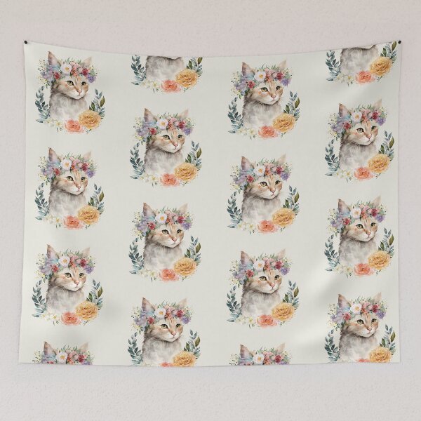 Item preview, Watercolor Cat with Flower Crown designed and sold by FloreDreamStudio.