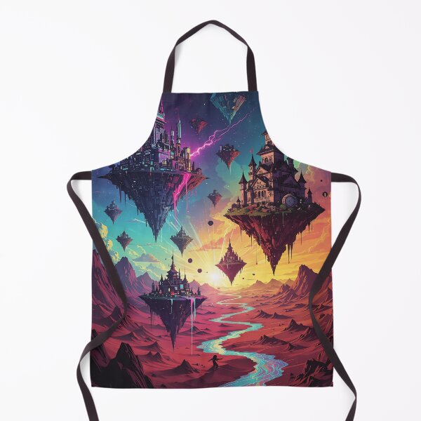 Item preview, Floating Islands With Futuristic City and Castle Over Neon Desert River at Sunset designed and sold by LisaMise.