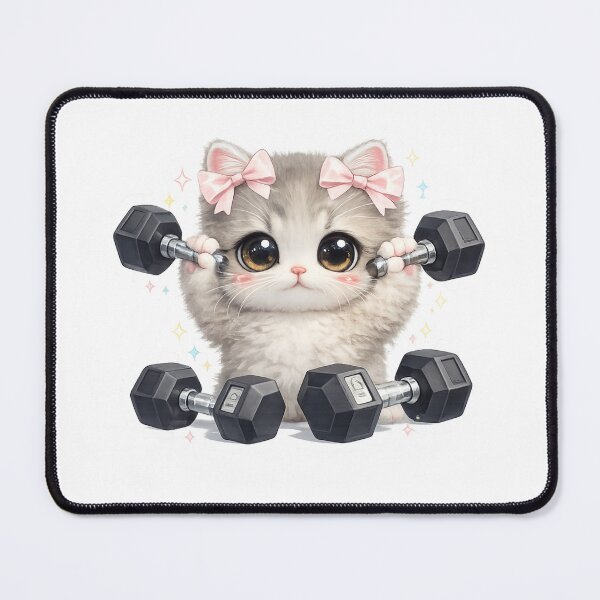 Item preview, Cute Kawaii Gym Kitten Lifting Dumbbells designed and sold by Digistore1221.