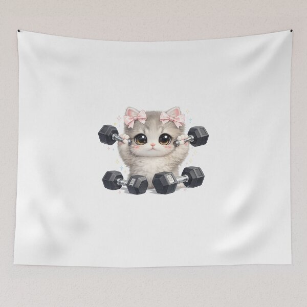 Item preview, Cute Kawaii Gym Kitten Lifting Dumbbells designed and sold by Digistore1221.