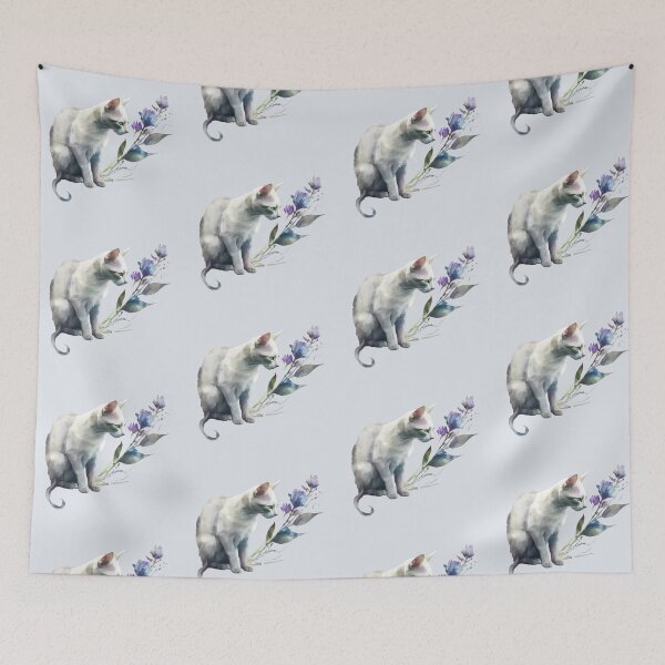 Item preview, Wildflowers and White Cat designed and sold by FloreDreamStudio.