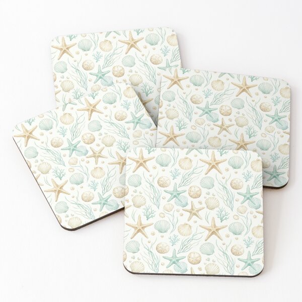Item preview, Coastal Starfish & Seashell Seamless Pattern designed and sold by MoonwoodStudio.