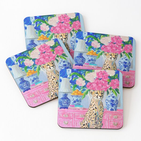 Item preview, Cheetah in a preppy pink interior designed and sold by SophieClimaArt.
